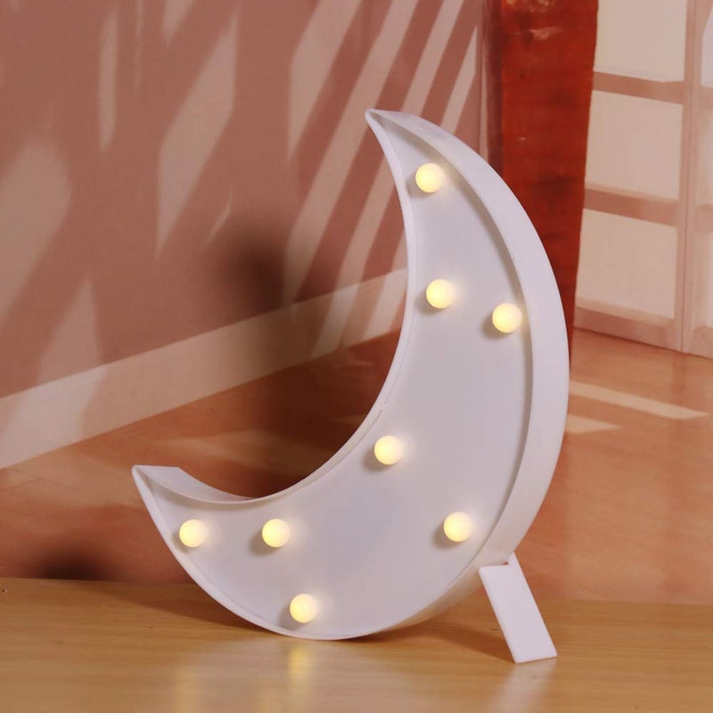 Pooqla Decorative LED Crescent Moon Marquee Sign - Moon Marquee Letters LED Lights - Nursery Night Lamp Gift - Ramadan Decorations for Home(White) - Image 3